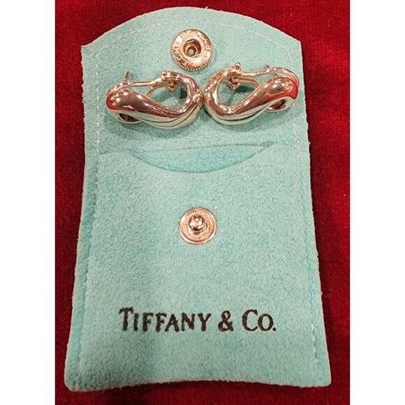 Vintage Tiffany & Co. Sterling Silver Infinity Figure 8 Omega Back Earrings With - Picture 1 of 4